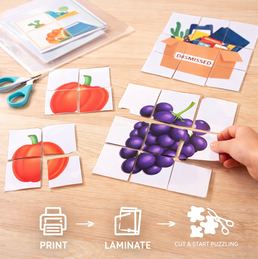 Okul Öncesi Puzzle Etkinlik Kitabı (70 Sayfa) – Kes • Birleştir • Öğren (Ücretsiz)